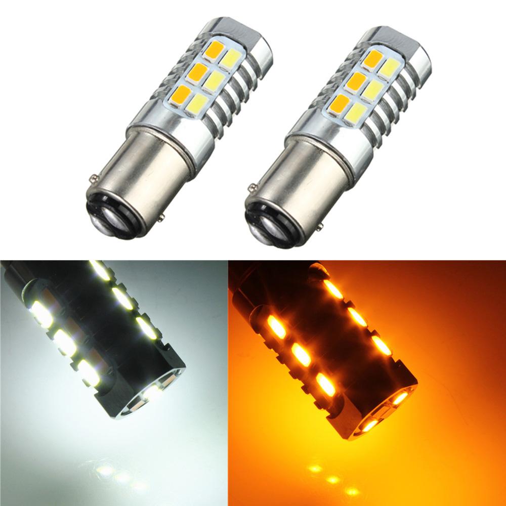 1157, BAY15D, 2037 22-SMD 5730 LED Switchback Bulbs, White/Yellow