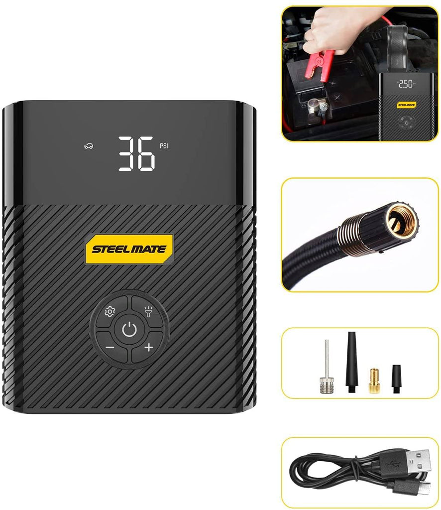 Air Compressor Portable Air Inflator Hand Held Tire Pump 8800mAh with Digital LCD LED Light DC5V/2A Power Bank Jump Starter 120PSI for Car Bicycle Tires and Other Inflatables SP1 - Autolizer