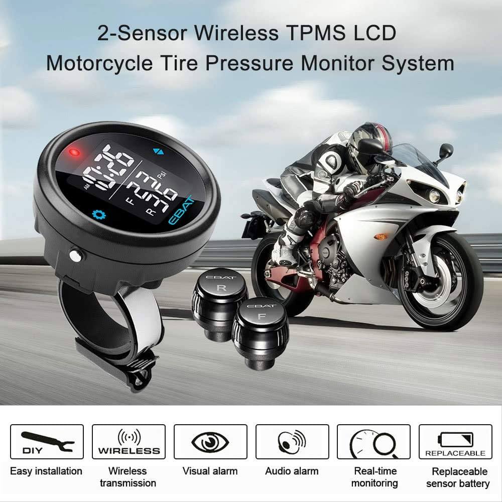 STEEL MATE Motorcycle Tire Pressure Monitor System - Universal Motorcycle TPMS Oversized LCD Screen with Display Time in Real Time - Autolizer