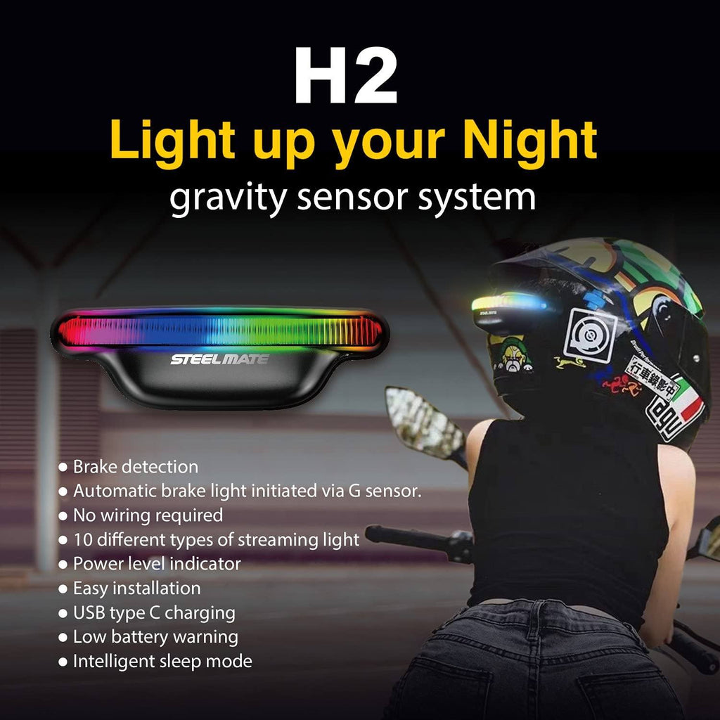 Wireless Helmet Brake Light and Running Light Rechargeable LED Signal Light for Helmet-H2 - Autolizer