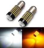 1157 (BAY15D/2037) 120-SMD 3014 LED Switchback Bulbs with Projector, White/Yellow