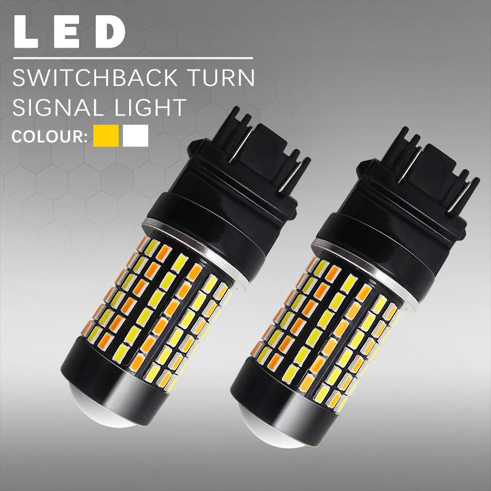 3157 (3156/3056/3057) 120-SMD 3014 LED Switchback Bulbs with Projector, White/Yellow - Autolizer