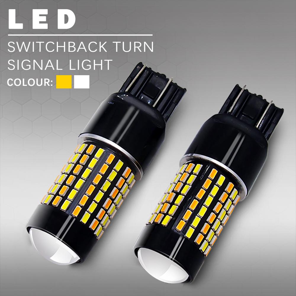7443 (7440/7441/T20) 120-SMD 3014 LED Switchback Bulbs with Projector, White/Yellow - Autolizer
