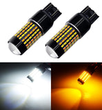 7443 (7440/7441/T20) 120-SMD 3014 LED Switchback Bulbs with Projector, White/Yellow