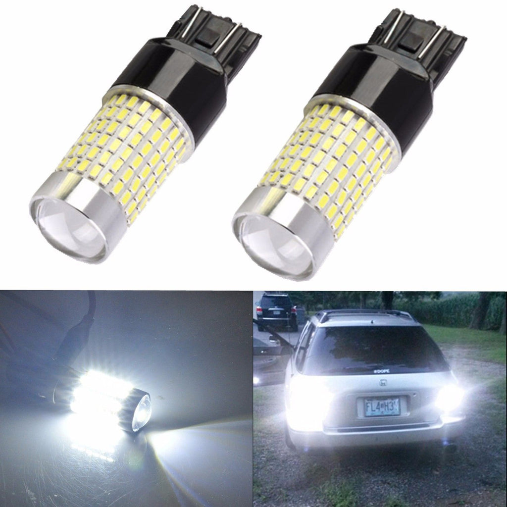 7443 (7440/7441/T20) 144-SMD 3014 LED Bulbs with Projector, Xenon White - Autolizer