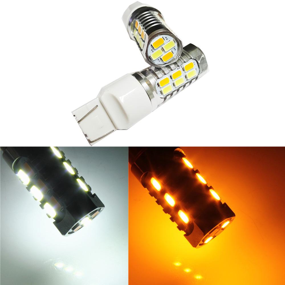 7443 (7440/7441/T20) 22-SMD 5730 LED Switchback Bulbs, White/Yellow - Autolizer