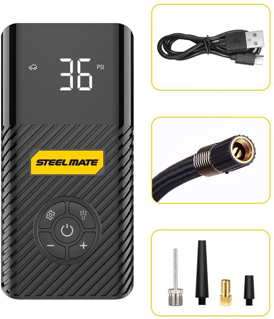 Air Compressor Portable Air Inflator Hand Held Tire Pump 6000mAh with Digital LCD LED Light DC5V/2A Power Bank 120PSI for Car Bicycle Motorcycle Tires and Other Inflatables PO8 - Autolizer