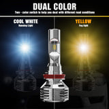 GPNE H11/H8/H9 LED Headlight Bulbs 64W 12000LM High Low Beam Super Bright 3000K 6000K Yellow and White 2 Colors LED Headlight Kit Pack of 2