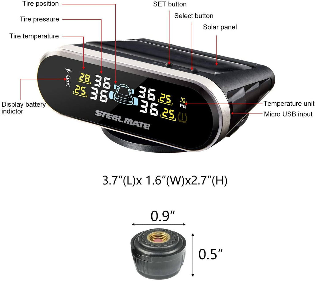 STEELMATE Mini One-s Black Multi-Function Tire Pressure Monitoring System Auto Backlight Sleep Awake - Autolizer