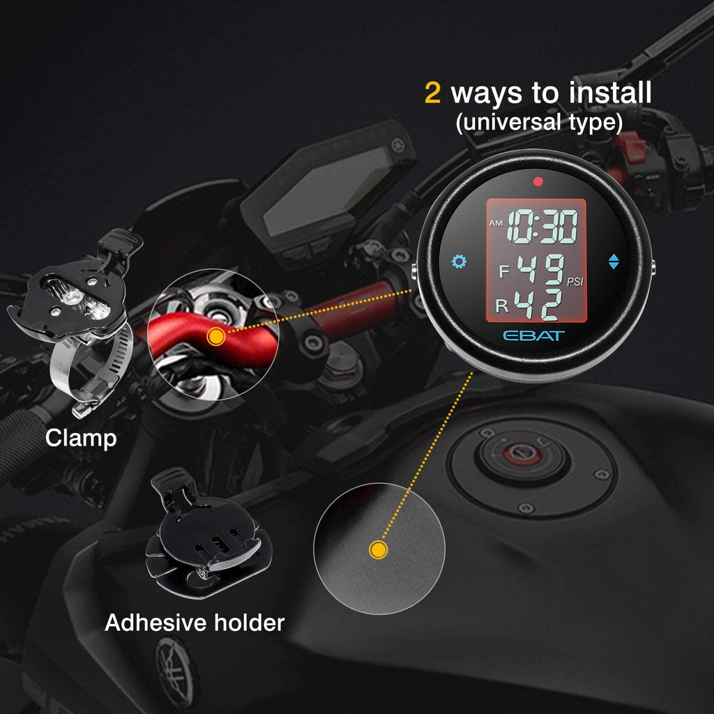 STEEL MATE Motorcycle Tire Pressure Monitor System - Universal Motorcycle TPMS Oversized LCD Screen with Display Time in Real Time - Autolizer