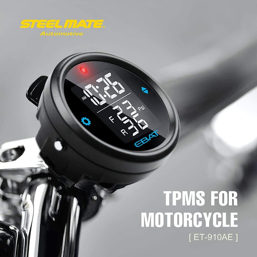 STEEL MATE Motorcycle Tire Pressure Monitor System - Universal Motorcycle TPMS Oversized LCD Screen with Display Time in Real Time - Autolizer