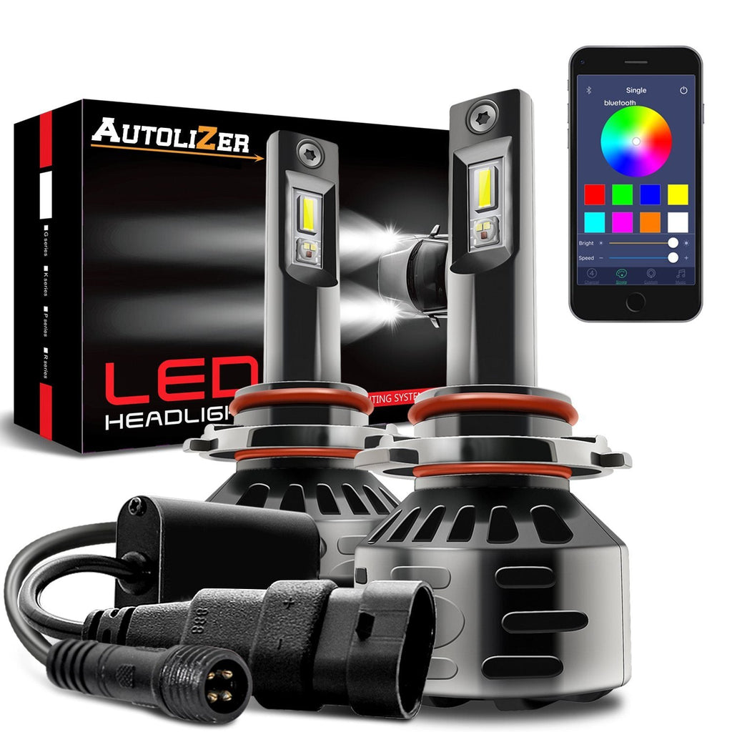 RGB LED Headlight Bulbs Conversion Kit Control by Bluetooth Smartphone App - Autolizer