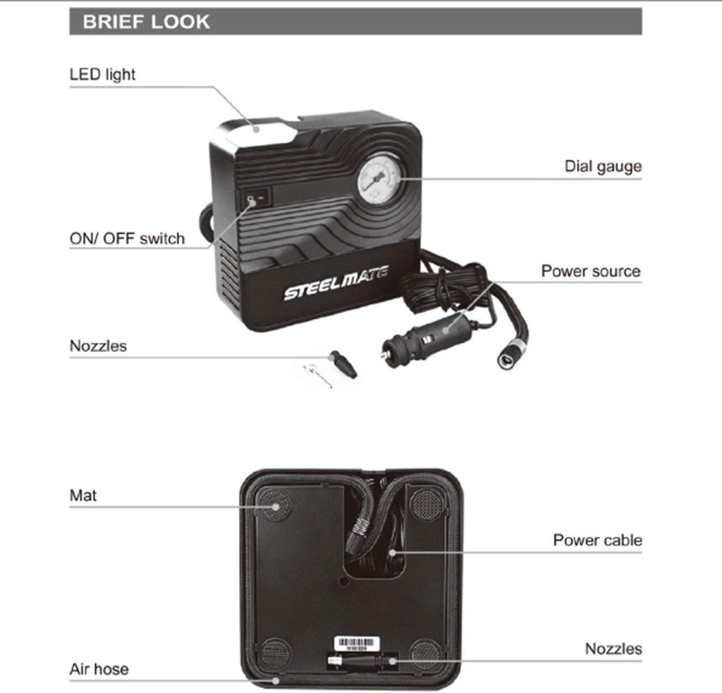 STEEL MATE Tire Inflator Portable Car Air Compressor Pump Digital Auto Emergency Kit - Autolizer