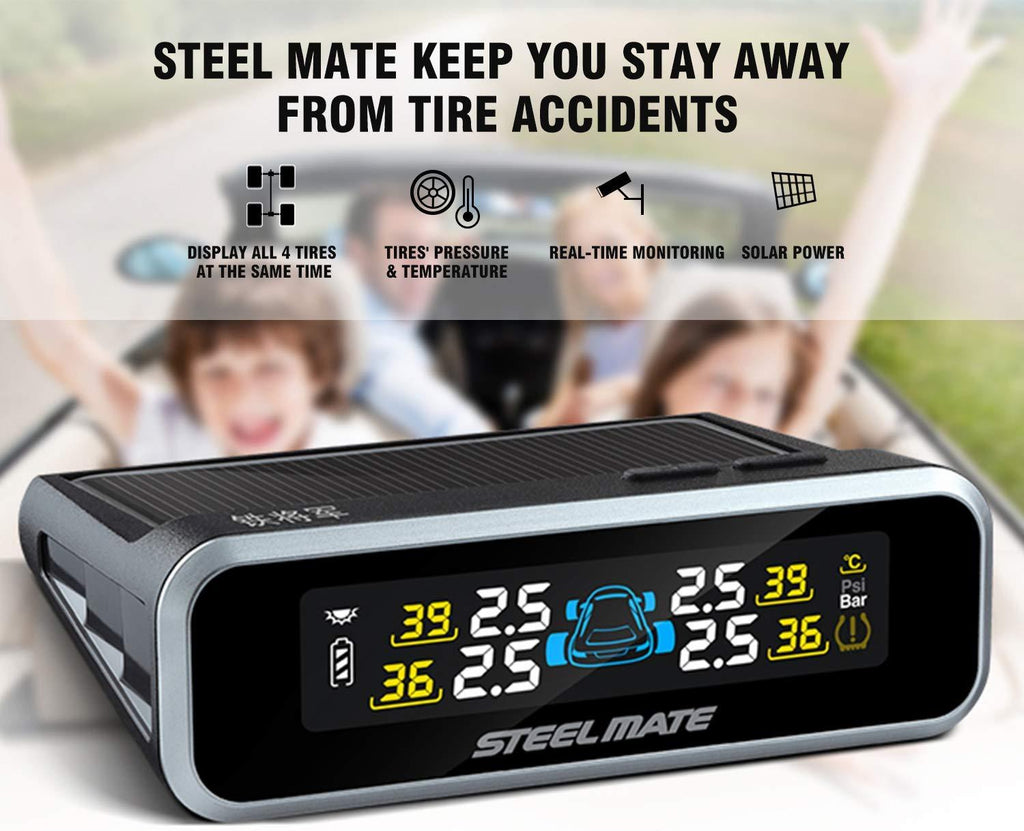 STEEL MATE Wireless TPMS Monitor Solar Power Tire Pressure Monitoring System - Autolizer